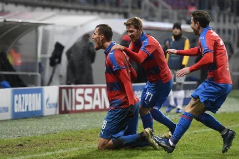 Tomas Chory of Viktoria celebrates a goal during the Football Champions League 6th round match: Viktoria Plzen vs AS Roma in Pilsen, Czech Republic, December 12, 2018. (CTKxPhoto MichalxKamaryt) CTKPhotoP201812121079701  _KMT5018