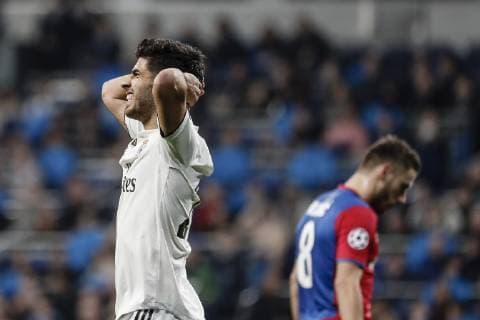 12th December 2018, Santiago Bernabeu, Madrid, Spain; UEFA Champions League football, Real Madrid versus CSKA Moscow; Marco Asensio (Real Madrid) frustrated as he misses a good goal scoring chance  ActionPlus12087177 ShotxforxPress