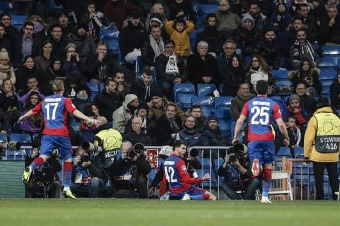 12th December 2018, Santiago Bernabeu, Madrid, Spain; UEFA Champions League football, Real Madrid versus CSKA Moscow; Georgi Akinfeev (CSK) celebrates his goal which made it 0-2  ActionPlus12087193 ShotxforxPress