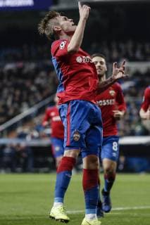 12th December 2018, Santiago Bernabeu, Madrid, Spain; UEFA Champions League football, Real Madrid versus CSKA Moscow; Arnor Sigurdsson (CSK) celebrates his goal which made it 0-3  ActionPlus12087200 ShotxforxPress