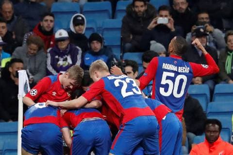 CSKA Moscow s players jubilate a goal during the UEFA Champions League 6th round groups phase match between Real Madrid and CSKA Moscow, at the Santiago Bernabeu stadium, in Madrid, Spain, 12 December 2018. Real Madrid vs. CSKA Moscow !ACHTUNG: NUR REDAKTIONELLE NUTZUNG!  Copyright: xJ.P.xGandulx GRAF6016 20181212-636802450059665114