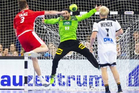 Pawel Salacz No 3 Poland vs. Goalkeeper Silvio Heinevetter No 12 Germany Germany vs Poland Handball Test match 12 12 18 Rostock Mecklenburg Vorpommern Germany StadtHalle Copyright: xAgentur54Gradx xFelixxKoenigx