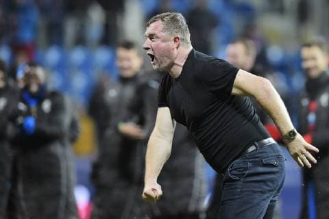 Coach of Viktoria Plzen Pavel Vrba celebrates a vicotory after the Football Champions League 6th round match: Viktoria Plzen vs AS Roma in Pilsen, Czech Republic, December 12, 2018. (CTKxPhoto MiroslavxChaloupka) CTKPhotoP201812121118501  cha10