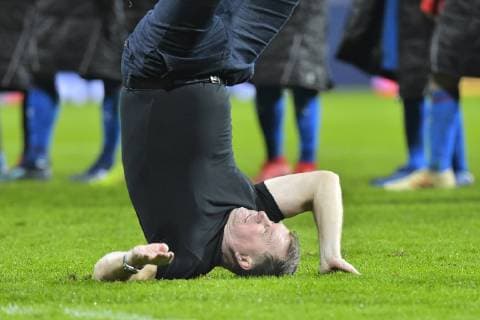 Sport Themen der Woche KW50 Sport Bilder des Tages Coach of Viktoria Plzen Pavel Vrba celebrates a vicotory after the Football Champions League 6th round match: Viktoria Plzen vs AS Roma in Pilsen, Czech Republic, December 12, 2018. (CTKxPhoto MiroslavxChaloupka) CTKPhotoP201812121121001  cha11