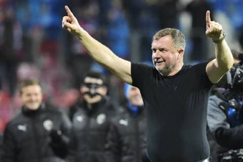 Coach of Viktoria Plzen Pavel Vrba celebrates a vicotory after the Football Champions League 6th round match: Viktoria Plzen vs AS Roma in Pilsen, Czech Republic, December 12, 2018. (CTKxPhoto MiroslavxChaloupka) CTKPhotoP201812121123801  cha12