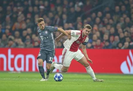 12 12 2018 Football UEFA Champions League 2018 2019 Group stage 6 Matchday Ajax Amsterdam FC Bayern Munich at Johan Cruijff Arena Amsterdam L R Joshua Kimmich Bayern Munich vs. Matthijs de Ligt Ajax Amsterdam DFL and DFB regulations prohibit any use of photographs as image sequences and or quasi video