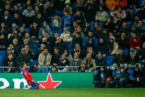 December 12, 2018 - Madrid, MADRID, SPAIN - Georgi Schennikov of CSKA celebrates the goal during the UEFA Champions League football match played between Real Madrid and CSKA Moskova at Santiago Bernabeu stadium, Madrid, Spain, on December 12th, 2018. Soccer: Champions League - Real Madrid v CSKA Moskova - ZUMAa181 20181212_zaa_a181_101 Copyright: xAFP7x
