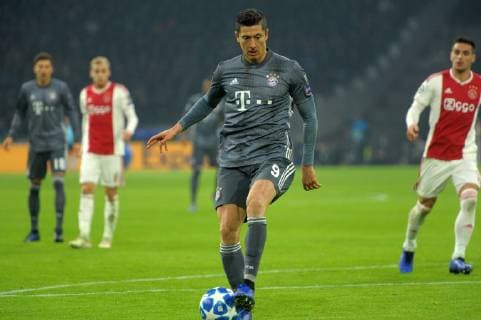 Amsterdam The Netherlands 12th December 2018 Champions League Ajax vs Bayern Munchen. Robert Lewandowski scores for Bayern in the 13th minute. 