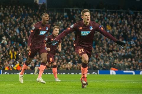 Manchester City v TSG 1899 Hoffenheim UEFA Champions League Andrej Kramaric of TSG celebrates after scoring a penalty kick for his sides first goal during the UEFA Champions League match at the Etihad Stadium, Manchester Content Not Available For UK Newspapers Copyright: xMattxWilkinsonx FIL-12681-0018