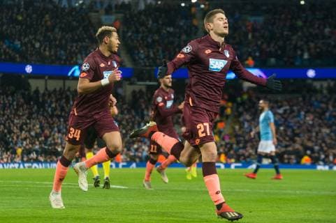 Manchester City v TSG 1899 Hoffenheim UEFA Champions League Andrej Kramaric of TSG celebrates after scoring a penalty kick for his sides first goal during the UEFA Champions League match at the Etihad Stadium, Manchester Content Not Available For UK Newspapers Copyright: xMattxWilkinsonx FIL-12681-0021
