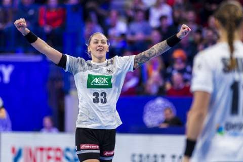 Handball Women EM Netherlands Germany Main Round Group 2 3 Matchday at the Palais des Sports Luisa Schulze Germany Bietigheim Jubilee Joy Emotion Goal Jubilee Scorers Scorer Nancy Palais des Sports Jean Weille France