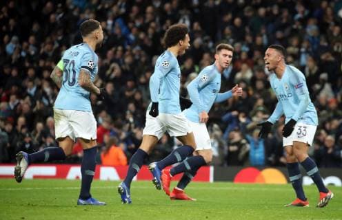 Manchester City TSG 1899 Hoffenheim England Manchester 12 12 2018 Football UEFA Champions League Season 2018 2019 6 Matchday Manchester City TSG 1899 Hoffenheim v l Leroy Sane Gabriel Jesus both Manchester City Jubilation Tor 1 1 Sane