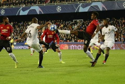 Kondogbia Pogba Batshuayi and Fred in action during the Uefa Champions League football match between Valencia and Manchester on december 12 at Mestalla stadium in Valencia Spain Photo Xisco Navarro Cordon Press  xXiscoxNavarrox xx