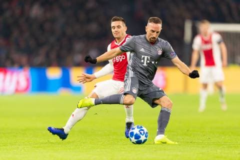 Amsterdam Netherlands 12 12 2018 UEFA Champions League 2018 19 Season Back Round Group Stage 6 Matchday Ajax Amsterdam FC Bayern Munich Dusan Tadic Ajax and Franck Ribery FCB in the duel DeFodi053