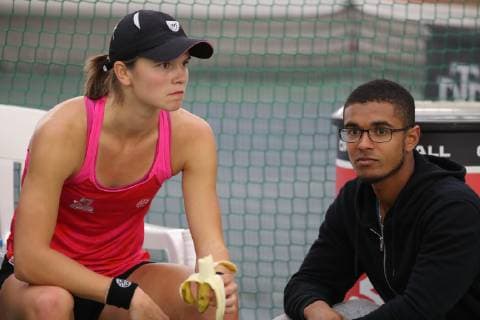 Katharina Gerlach with her trainer coach Davis Forchap during the break German Championships 2018 Copyright: xJuergenxHasenkopfx