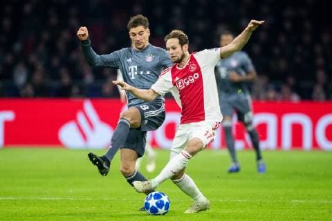 Leon Goretzka of FC Bayern Munchen, Daley Blind of Ajax during the UEFA Champions League group E match between Ajax Amsterdam and Bayern Munich at the Johan Cruijff Arena on December 12, 2018 in Amsterdam, The Netherlands UEFA Champions League 2018 2019 xVIxVIxImagesx xTomxBodexMultimediaxIVx 13054922