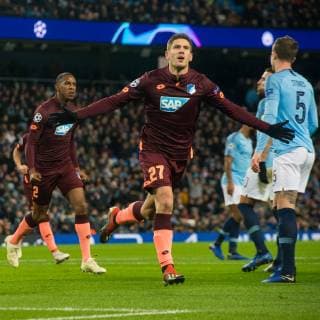 Manchester City v TSG 1899 Hoffenheim UEFA Champions League Andrej Kramaric of TSG 1899 Hoffenheim celebrates after scoring a penalty kick during the UEFA Champions League match at the Etihad Stadium, Manchester Content Not Available For UK Newspapers Copyright: xMattxWilkinsonx FIL-12681-0029