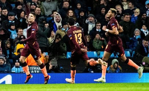 12 12 2018 xfux Football UEFA Champions League Manchester City FC TSG 1899 Hoffenheim emspor v l Andrej Kramaric TSG 1899 Hoffenheim Leonardo Bittencourt TSG 1899 Hoffenheim Joelinton TSG 1899 Hoffenheim Torjubel Goal celebration celebrate the goal to 0 1 Manchester