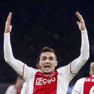 AMSTERDAM, Ajax - Bayern Munchen, football, Champions League Season 2018 2019, 12-12-2018, Johan Cruijff Arena . Ajax player Dusan Tadic celebrating 1-1 during the game Ajax - Bayern . Ajax - Bayern  x2685826x