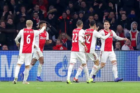 AMSTERDAM, Ajax - Bayern Munchen, football, Champions League Season 2018 2019, 12-12-2018, Johan Cruijff Arena . Ajax celebrating 1-1 during the game Ajax - Bayern . Ajax - Bayern  x2685828x