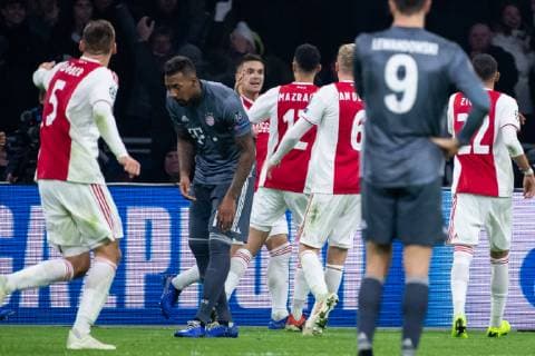 12 12 2018 xkvx Soccer UEFA Champions League Ajax Amsterdam FC Bayern Munich emspor v l Goal celebration celebrate the goal to 1 1 by Dusan Tadic Ajax Amsterdam DFL DFB REGULATIONS PROHIBIT ANY USE OF PHOTOGRAPHS as IMAGE SEQUENCES and or QUASI VIDEO Amsterdam