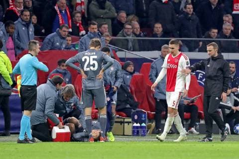 AMSTERDAM, Ajax - Bayern Munchen, football, Champions League Season 2018 2019, 12-12-2018, Johan Cruijff Arena . Ajax player Maximilian Wober received red card during the game Ajax - Bayern . Ajax - Bayern  x2685829x