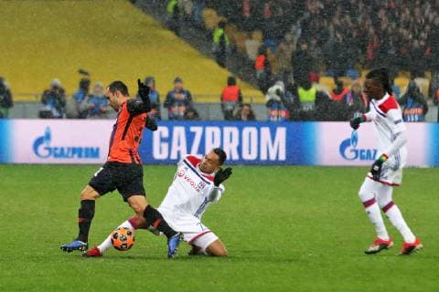 Defender Ismaily (L) of FC Shakhtar Donetsk and defender Kenny Tete (2nd L) of Olympique Lyonnais (Lyon) are seen in action during the UEFA Champions League Group F Matchday 6 game at the NSC Olimpiyskiy, Kyiv, capital of Ukraine, December 12, 2018. Ukrinform. UCL: Shakhtar vs Lyon in Kyiv  Copyright: xPavlo_Bagmutx
