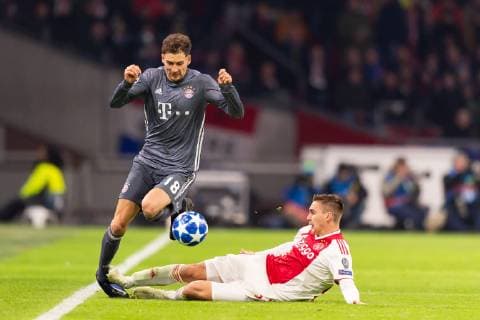 Amsterdam Netherlands 12 12 2018 UEFA Champions League 2018 19 Season Back Round Group Stage 6 Matchday Ajax Amsterdam FC Bayern Munich Scene to Red Card Leon Goretzka FCB and Maximilian Woeber Ajax in Duel DeFodi053
