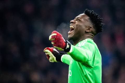 Ajax goalkeeper Andre Onana during the UEFA Champions League group E match between Ajax Amsterdam and Bayern Munich at the Johan Cruijff Arena on December 12, 2018 in Amsterdam, The Netherlands UEFA Champions League 2018 2019 xVIxVIxImagesx xTomxBodexMultimediaxIVx 13055252