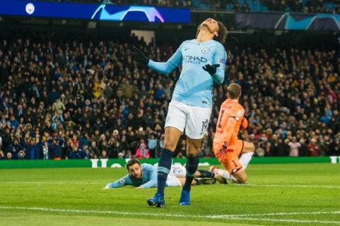 Manchester City v TSG 1899 Hoffenheim UEFA Champions League Leroy Sane of Manchester City following a missed goal opportunity as Bernardo Silva looks on during the UEFA Champions League match at the Etihad Stadium, Manchester Content Not Available For UK Newspapers Copyright: xMattxWilkinsonx FIL-12681-0056
