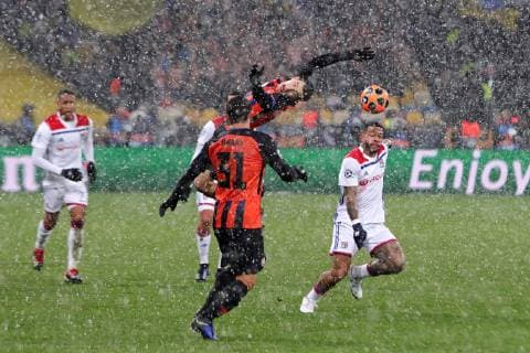 Defender Ismaily (L) and Taras Stepanenko (2nd L) of FC Shakhtar Donetsk are seen in action with forward Memphis Depay of Olympique Lyonnais (Lyon) during the UEFA Champions League Group F Matchday 6 game at the NSC Olimpiyskiy, Kyiv, capital of Ukraine, December 12, 2018. Ukrinform. UCL: Shakhtar vs Lyon in Kyiv  Copyright: xPavlo_Bagmutx