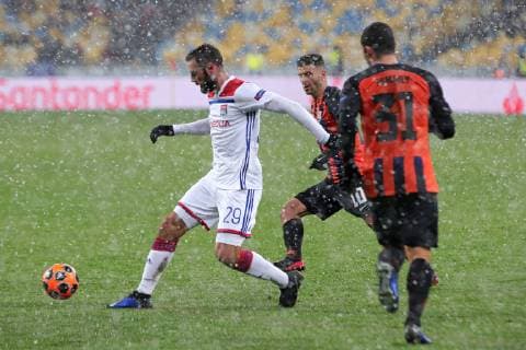 Midfielder Lucas Tousart (L) of Olympique Lyonnais (Lyon) is seen in action with forward Junior Moraes (C) and defender Ismaily (R) of FC Shakhtar Donetsk during the UEFA Champions League Group F Matchday 6 game at the NSC Olimpiyskiy, Kyiv, capital of Ukraine, December 12, 2018. Ukrinform. UCL: Shakhtar vs Lyon in Kyiv  Copyright: xPavlo_Bagmutx