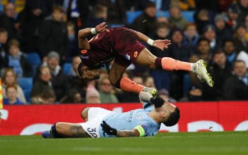 Football - 2018 2019 UEFA Champions League - Group F: Manchester City vs. 1899 Hoffenheim Nicolas Otamendi of Manchester City and Joelinton of Hoffenheim at The Etihad. COLORSPORT LYNNE CAMERON 