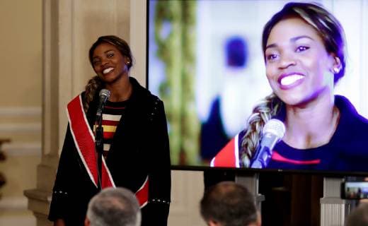 Colombian athlete Caterine Ibarguen speaks during an act at the Casa de Narino, in Bogota, Colombia, 12 December 2018. Duque decorated Ibarguen with the Great Cross of the National Order to Merit and described her as an example for millions of citizens. Duque decorates Caterine Ibarguen in Bogota !ACHTUNG: NUR REDAKTIONELLE NUTZUNG!  Copyright: xLeonardoxMunozx AME8737 20181213-636802593383829889