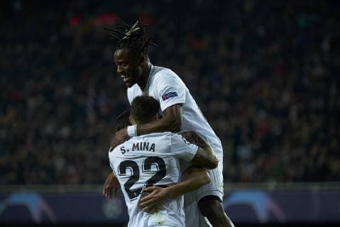 December 12, 2018 - Valencia, Spain - Carlos Soler of Valencia celebrates goal with teammates during the match between Valencia CF and Manchester United ManU at Mestalla Stadium in Valencia, Spain on December 12, 2018. Valencia v Manchester United - UEFA Champions League Group H  - ZUMAn230 20181212_zaa_n230_387 Copyright: xJosexBretonx