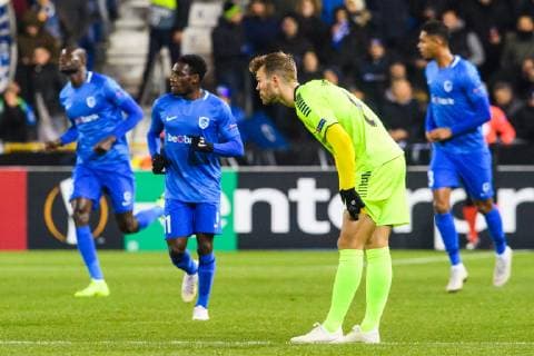 181213 Patrick Mortensen of Sarpsborg 08 looks dejected after 1 0 during the Europa League group stage match between Genk and Sarpsborg 08 on December 13 2018 in Genk Photo Fredrik Varfjell BILDBYR u0081N kod FV 150187, detectedSourceLanguage  Copyright: FREDRIKxVARFJELL BB181213FV013
