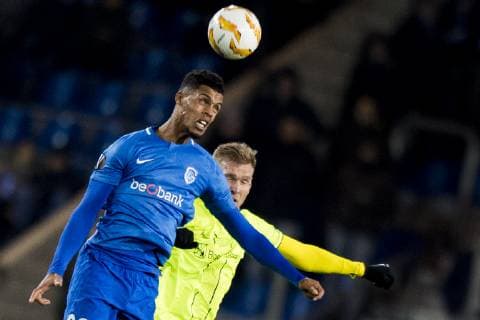 Genk s Zinho Gano and Sarpsborg s Joonas Tamm fight for the ball during a game of Belgian soccer team KRC Racing Genk against Norwegian Sarpsborg 08 FF, in Genk, Thursday 13 December 2018, on day six of the Europa League group stage in group I. JASPERxJACOBS  x05489519x