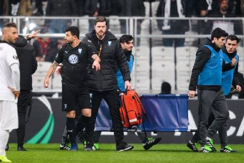 181213 Behrang Safari of Malmö FF leaves the pitch after injury during the Europa league match between Besiktas and Malmö FF on December 13 2018 in Istanbul Photo Petter Arvidson BILDBYR u0081N kod PA 92175, detectedSourceLanguage  Copyright: PETTERxARVIDSON BB181213PA047