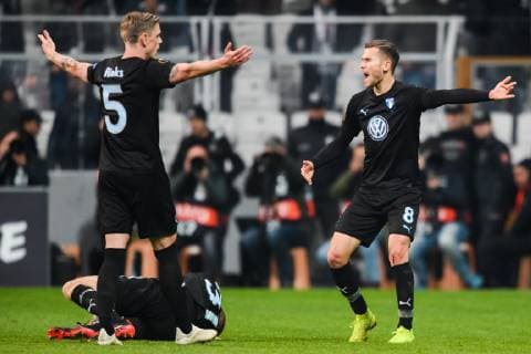181213 Arn-Ingvi Traustason and Sören Rieks of Malmö FF reacts during the Europe league match between Besiktas and Malmö FF on December 13, 2018 in Istanbul Photo Petter Arvidson BILDBYR N Code PA 92175, detectedSourceLanguage  Copyright: PETTERxARVIDSON BB181213PA052