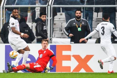 181213 Cyle Larin and Adriano Correia or Besiktas and goalkeeper Johan Dahlin or Malmö FF during the Europe league match between Besiktas and Malmö FF on December 13, 2018 in Istanbul Photo Petter Arvidson BILDBYR N Code PA 92175, detectedSourceLanguage  Copyright: PETTERxARVIDSON BB181213PA065
