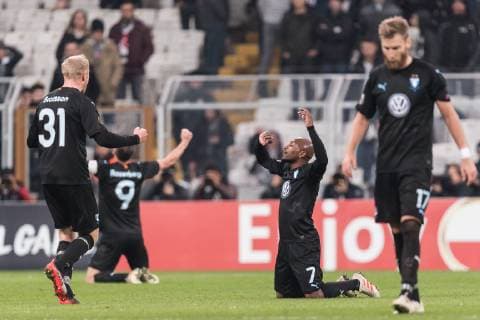 (L-R) Franz Brorsson of Malmo FF, Markus Rosenberg of Malmo FF, Fouad Bachirou of Malmo FF, Rasmus Bengtsson of Malmo FF during the UEFA Europa League group I match between between Besiktas AS and Malmo FF at the Besiktas Park on December 13, 2018 in Istanbul, Turkey UEFA Europa League 2018 2019 xVIxVIxImagesx xGerritxvanxKeulenxIVx 13060915