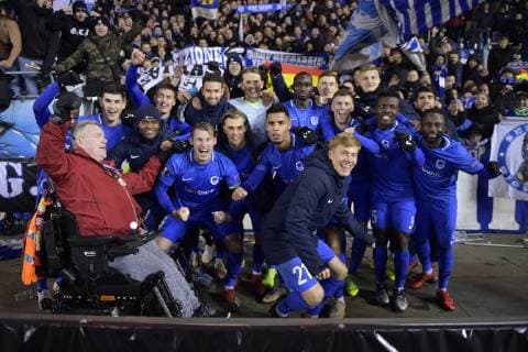 Genk s players celebrate after winning a game of Belgian soccer team KRC Racing Genk against Norwegian Sarpsborg 08 FF, in Genk, Thursday 13 December 2018, on day six of the Europa League group stage in group I. YORICKxJANSENS  x05489584x