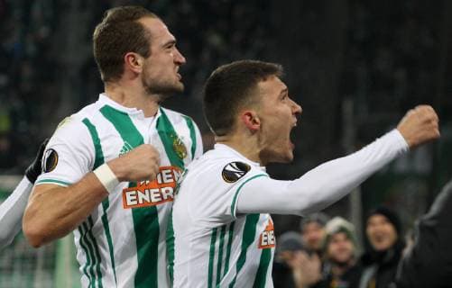 SOCCER - UEFA EL, Rapid vs Rangers VIENNA,AUSTRIA,13.DEC.18 - SOCCER - UEFA Europa League, group stage, SK Rapid Wien vs Glasgow Rangers. Image shows the rejoicing of Veton Berisha and Dejan Ljubicic (Rapid). Keywords: Wien Energie. GEPAxpictures xMarioxKneisl