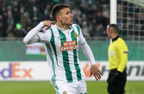SOCCER - UEFA EL, Rapid vs Rangers VIENNA,AUSTRIA,13.DEC.18 - SOCCER - UEFA Europa League, group stage, SK Rapid Wien vs Glasgow Rangers. Image shows the rejoicing of Dejan Ljubicic (Rapid). Keywords: Wien Energie. GEPAxpictures xMarioxKneisl