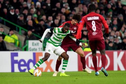 SOCCER - UEFA EL, Celtic vs RBS GLASGOW,SCOTLAND,13.DEC.18 - SOCCER - UEFA Europa League, group stage, Celtic Glasgow vs Red Bull Salzburg. Image shows Odsonne Edouard (Celtic), Andre Ramalho and Diadie Samassekou (RBS). GEPAxpictures xFlorianxErtl