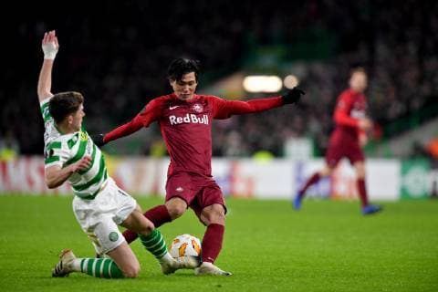 SOCCER - UEFA EL, Celtic vs RBS GLASGOW,SCOTLAND,13.DEC.18 - SOCCER - UEFA Europa League, group stage, Celtic Glasgow vs Red Bull Salzburg. Image shows Ryan Christie (Celtic) and Takumi Minamino (RBS). GEPAxpictures xFlorianxErtl