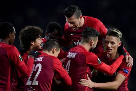 SOCCER - UEFA EL, Celtic vs RBS GLASGOW,SCOTLAND,13.DEC.18 - SOCCER - UEFA Europa League, group stage, Celtic Glasgow vs Red Bull Salzburg. Image shows the rejoicing of RBS. GEPAxpictures xFlorianxErtl