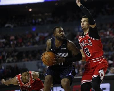 Zach LaVine (R) of Chicago Bulls and Jonathon Simmons (L) of Orlando Magic in action during an NBA Basketball Herren USA basketball game between Orlando Magic and Chicago Bulls held at the Arena Mexico City, in Mexico City, Mexico, 13 December 2018. Orlando Magic vs Chicago Bulls !ACHTUNG: NUR REDAKTIONELLE NUTZUNG!  Copyright: xJorgexNúnezx GRAF6656 20181214-636803791010025573