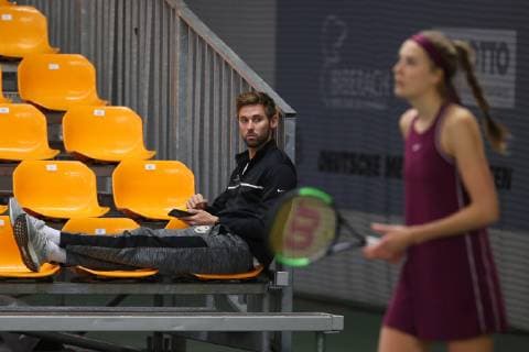 Julian Lenz as spectator on the tribute Antonia Lottner blurred in the foreground German Championships 2018 Copyright: xJuergenxHasenkopfx