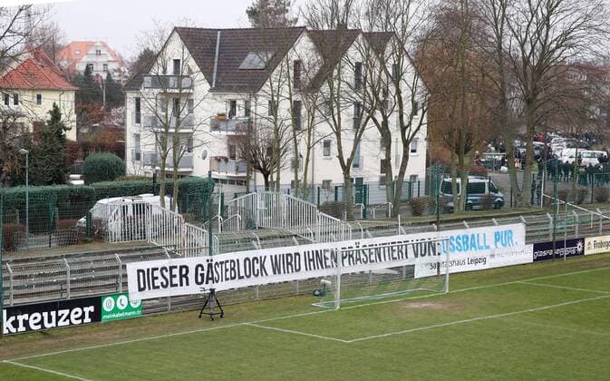 Leipzig 15 12 2018 Alfred Kunze Sportpark Fussball Sachsenpokal BSG Chemie Leipzig vs 1 FC Lokomotive Leipzig In the picture Empty locomotive Fanblock Lok Fans boycotted the Derby
